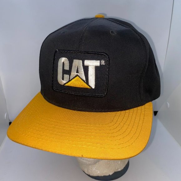 Vintage Cat Caterpillar Construction Co. Black & Yellow Snapback Hat Cap - Picture 1 of 6